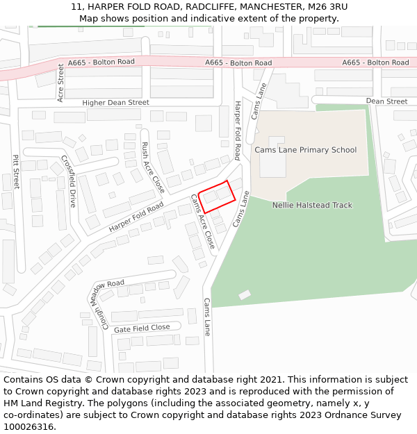 11, HARPER FOLD ROAD, RADCLIFFE, MANCHESTER, M26 3RU: Location map and indicative extent of plot