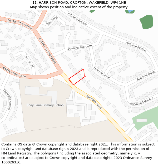 11, HARRISON ROAD, CROFTON, WAKEFIELD, WF4 1NE: Location map and indicative extent of plot