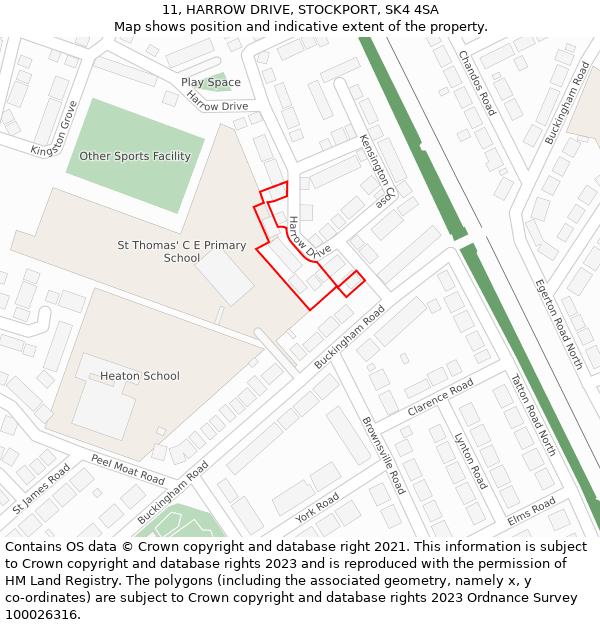 11, HARROW DRIVE, STOCKPORT, SK4 4SA: Location map and indicative extent of plot