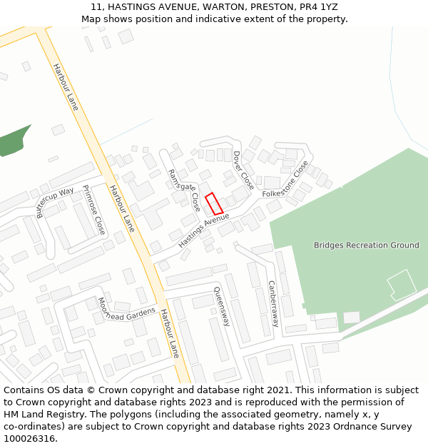 11, HASTINGS AVENUE, WARTON, PRESTON, PR4 1YZ: Location map and indicative extent of plot