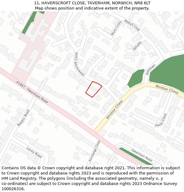 11, HAVERSCROFT CLOSE, TAVERHAM, NORWICH, NR8 6LT: Location map and indicative extent of plot