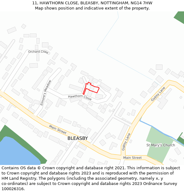 11, HAWTHORN CLOSE, BLEASBY, NOTTINGHAM, NG14 7HW: Location map and indicative extent of plot