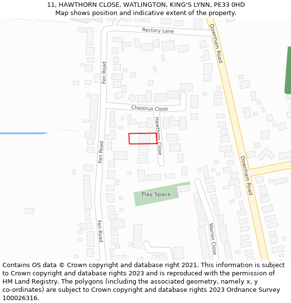 11, HAWTHORN CLOSE, WATLINGTON, KING'S LYNN, PE33 0HD: Location map and indicative extent of plot