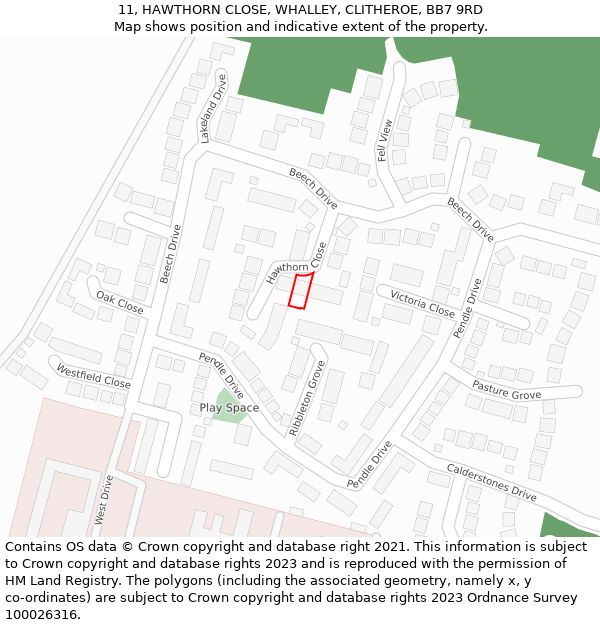 11, HAWTHORN CLOSE, WHALLEY, CLITHEROE, BB7 9RD: Location map and indicative extent of plot