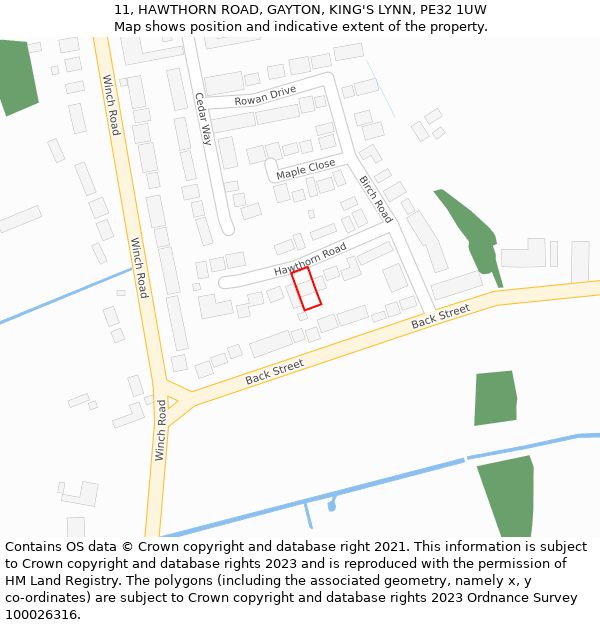 11, HAWTHORN ROAD, GAYTON, KING'S LYNN, PE32 1UW: Location map and indicative extent of plot