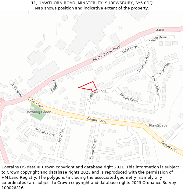 11, HAWTHORN ROAD, MINSTERLEY, SHREWSBURY, SY5 0DQ: Location map and indicative extent of plot