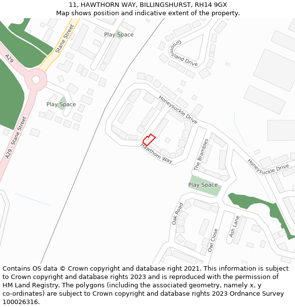 11, HAWTHORN WAY, BILLINGSHURST, RH14 9GX: Location map and indicative extent of plot