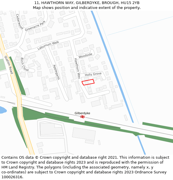 11, HAWTHORN WAY, GILBERDYKE, BROUGH, HU15 2YB: Location map and indicative extent of plot