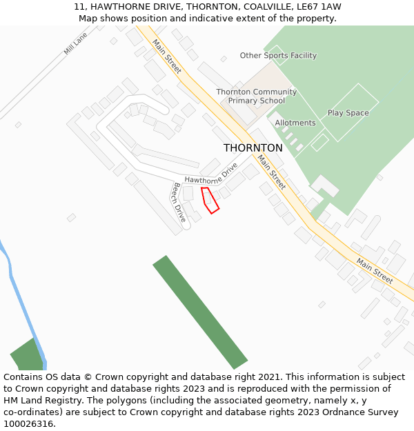 11, HAWTHORNE DRIVE, THORNTON, COALVILLE, LE67 1AW: Location map and indicative extent of plot