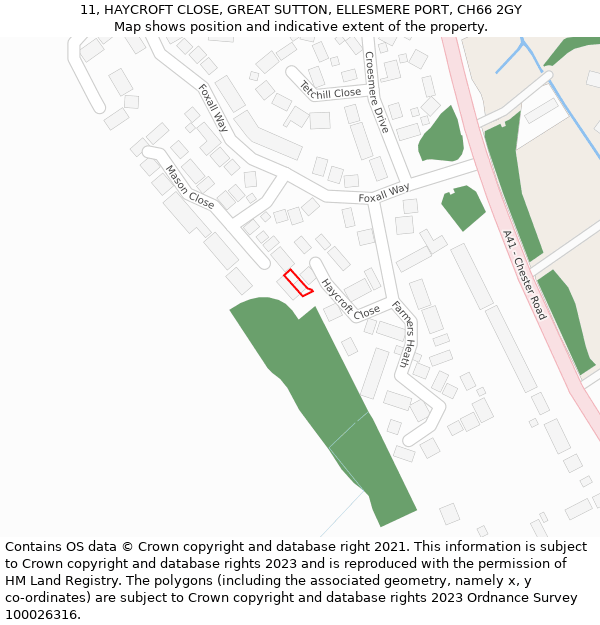 11, HAYCROFT CLOSE, GREAT SUTTON, ELLESMERE PORT, CH66 2GY: Location map and indicative extent of plot