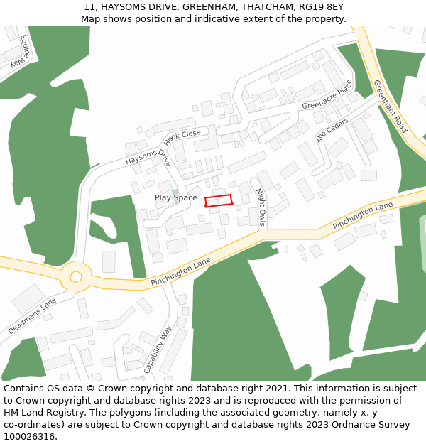 11, HAYSOMS DRIVE, GREENHAM, THATCHAM, RG19 8EY: Location map and indicative extent of plot