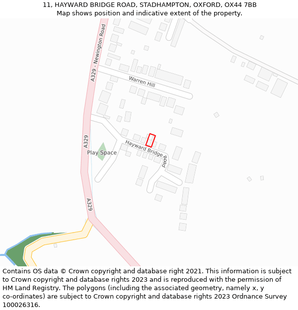 11, HAYWARD BRIDGE ROAD, STADHAMPTON, OXFORD, OX44 7BB: Location map and indicative extent of plot