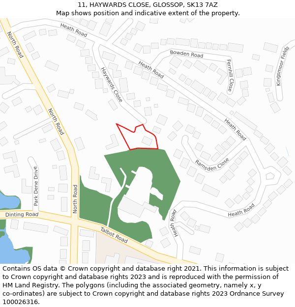 11, HAYWARDS CLOSE, GLOSSOP, SK13 7AZ: Location map and indicative extent of plot