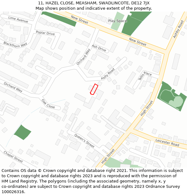 11, HAZEL CLOSE, MEASHAM, SWADLINCOTE, DE12 7JX: Location map and indicative extent of plot