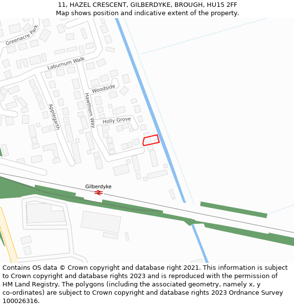 11, HAZEL CRESCENT, GILBERDYKE, BROUGH, HU15 2FF: Location map and indicative extent of plot