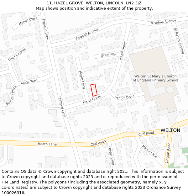 11, HAZEL GROVE, WELTON, LINCOLN, LN2 3JZ: Location map and indicative extent of plot