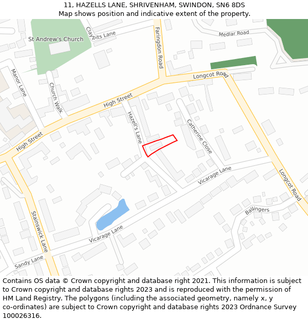 11, HAZELLS LANE, SHRIVENHAM, SWINDON, SN6 8DS: Location map and indicative extent of plot