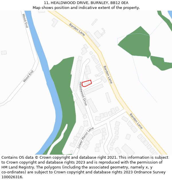 11, HEALDWOOD DRIVE, BURNLEY, BB12 0EA: Location map and indicative extent of plot