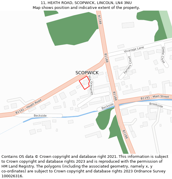 11, HEATH ROAD, SCOPWICK, LINCOLN, LN4 3NU: Location map and indicative extent of plot