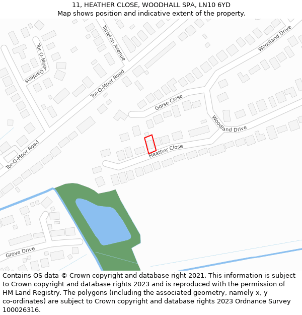 11, HEATHER CLOSE, WOODHALL SPA, LN10 6YD: Location map and indicative extent of plot