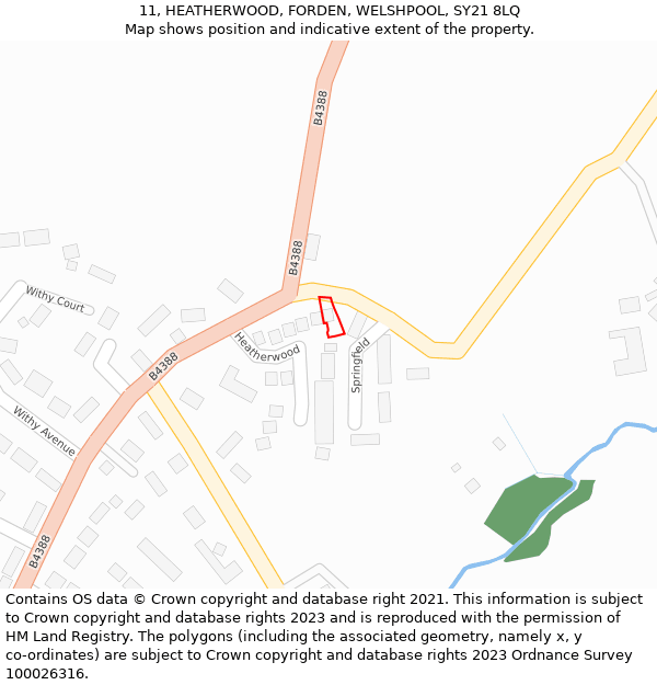 11, HEATHERWOOD, FORDEN, WELSHPOOL, SY21 8LQ: Location map and indicative extent of plot