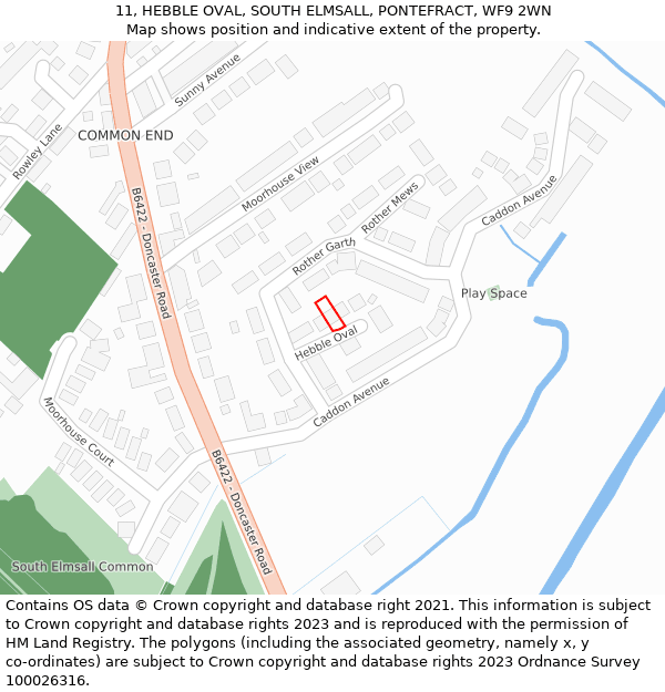 11, HEBBLE OVAL, SOUTH ELMSALL, PONTEFRACT, WF9 2WN: Location map and indicative extent of plot