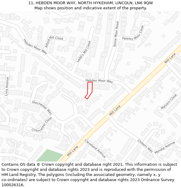 11, HEBDEN MOOR WAY, NORTH HYKEHAM, LINCOLN, LN6 9QW: Location map and indicative extent of plot