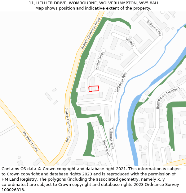 11, HELLIER DRIVE, WOMBOURNE, WOLVERHAMPTON, WV5 8AH: Location map and indicative extent of plot