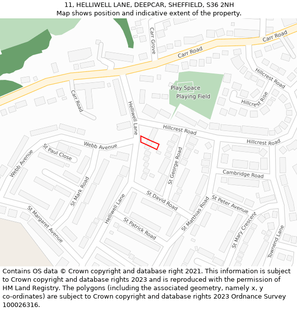 11, HELLIWELL LANE, DEEPCAR, SHEFFIELD, S36 2NH: Location map and indicative extent of plot