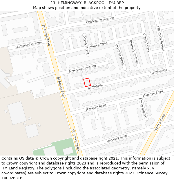 11, HEMINGWAY, BLACKPOOL, FY4 3BP: Location map and indicative extent of plot