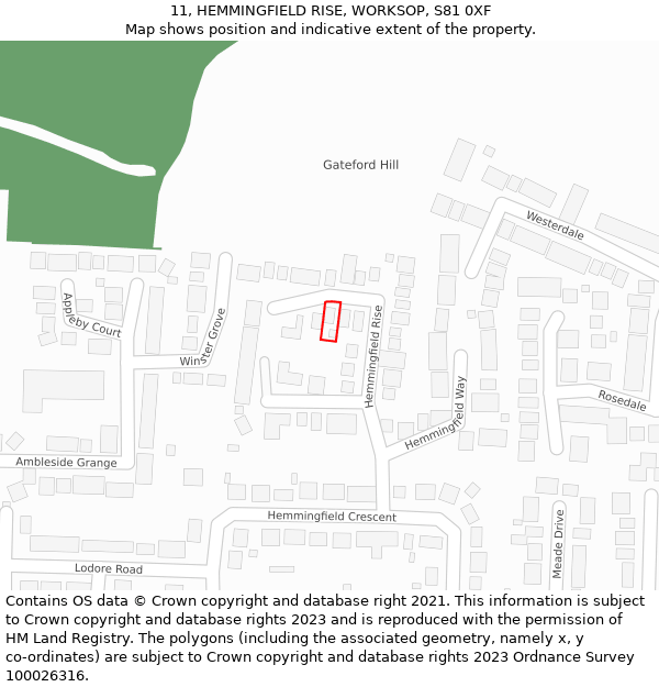 11, HEMMINGFIELD RISE, WORKSOP, S81 0XF: Location map and indicative extent of plot