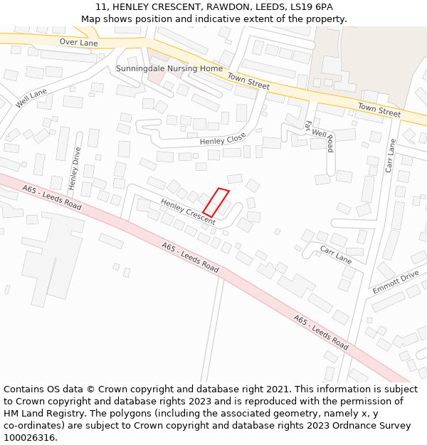 11, HENLEY CRESCENT, RAWDON, LEEDS, LS19 6PA: Location map and indicative extent of plot