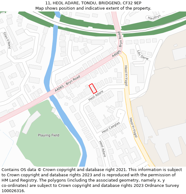 11, HEOL ADARE, TONDU, BRIDGEND, CF32 9EP: Location map and indicative extent of plot