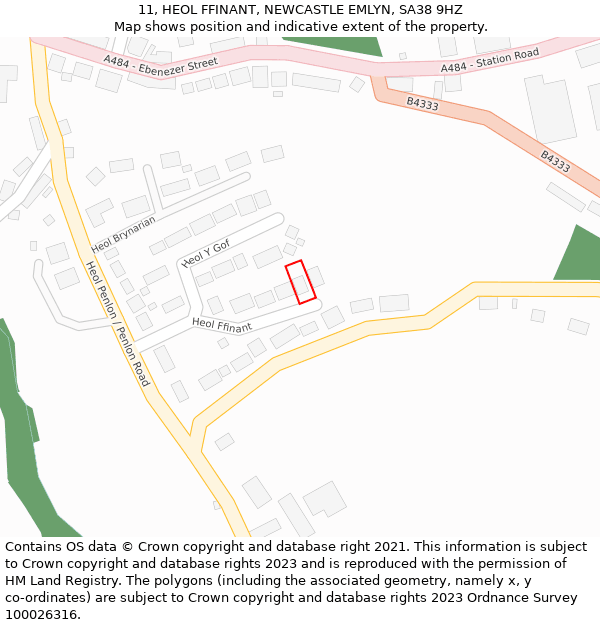 11, HEOL FFINANT, NEWCASTLE EMLYN, SA38 9HZ: Location map and indicative extent of plot