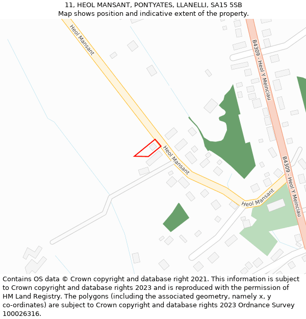 11, HEOL MANSANT, PONTYATES, LLANELLI, SA15 5SB: Location map and indicative extent of plot