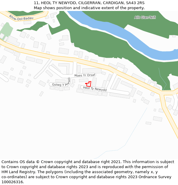 11, HEOL TY NEWYDD, CILGERRAN, CARDIGAN, SA43 2RS: Location map and indicative extent of plot
