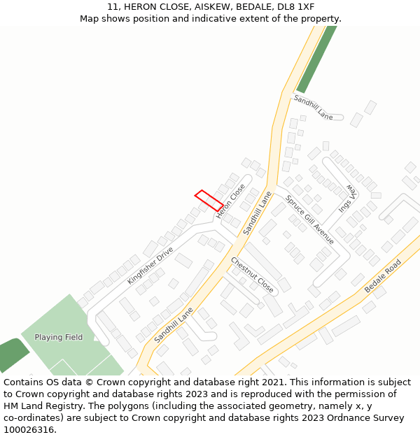 11, HERON CLOSE, AISKEW, BEDALE, DL8 1XF: Location map and indicative extent of plot