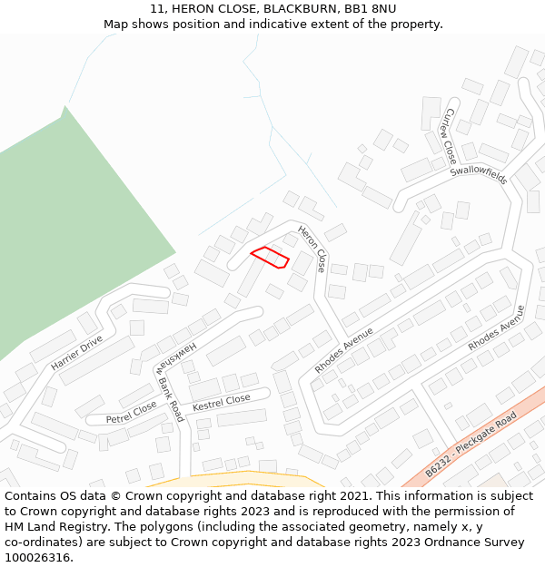 11, HERON CLOSE, BLACKBURN, BB1 8NU: Location map and indicative extent of plot