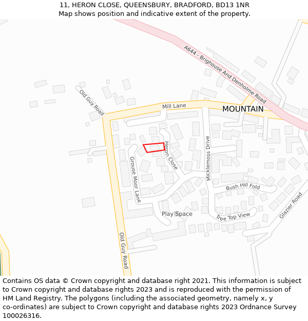 11, HERON CLOSE, QUEENSBURY, BRADFORD, BD13 1NR: Location map and indicative extent of plot