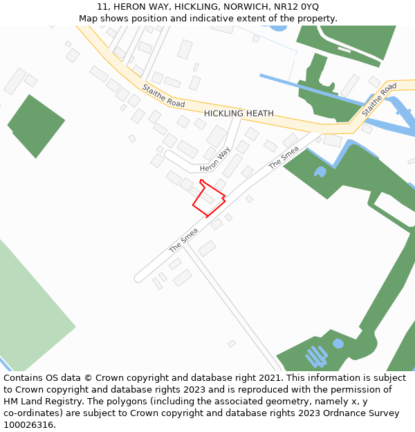 11, HERON WAY, HICKLING, NORWICH, NR12 0YQ: Location map and indicative extent of plot