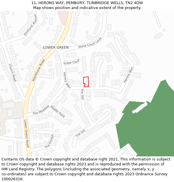 11, HERONS WAY, PEMBURY, TUNBRIDGE WELLS, TN2 4DW: Location map and indicative extent of plot