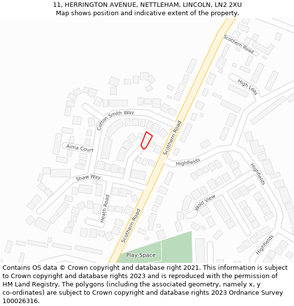 11, HERRINGTON AVENUE, NETTLEHAM, LINCOLN, LN2 2XU: Location map and indicative extent of plot