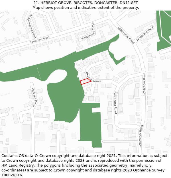 11, HERRIOT GROVE, BIRCOTES, DONCASTER, DN11 8ET: Location map and indicative extent of plot