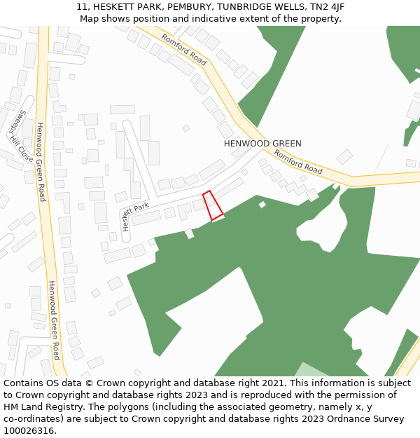 11, HESKETT PARK, PEMBURY, TUNBRIDGE WELLS, TN2 4JF: Location map and indicative extent of plot