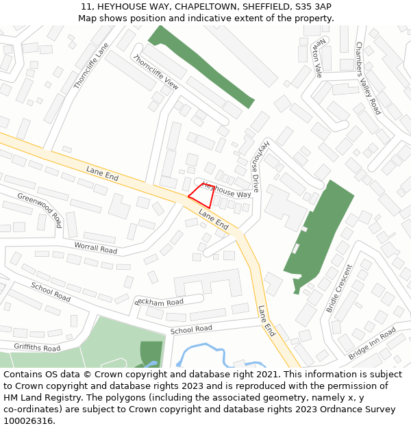 11, HEYHOUSE WAY, CHAPELTOWN, SHEFFIELD, S35 3AP: Location map and indicative extent of plot