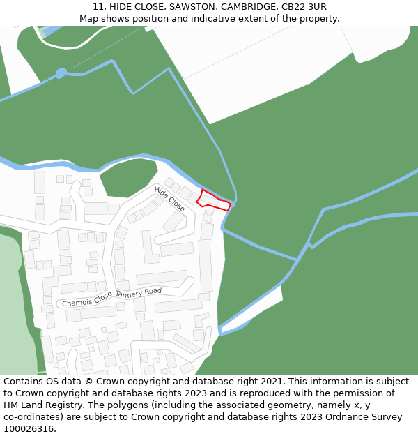 11, HIDE CLOSE, SAWSTON, CAMBRIDGE, CB22 3UR: Location map and indicative extent of plot