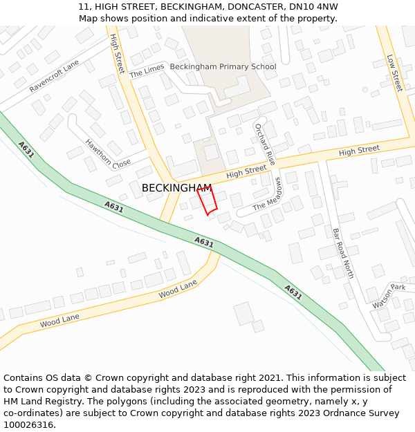 11, HIGH STREET, BECKINGHAM, DONCASTER, DN10 4NW: Location map and indicative extent of plot