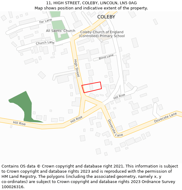 11, HIGH STREET, COLEBY, LINCOLN, LN5 0AG: Location map and indicative extent of plot