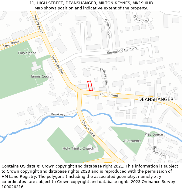 11, HIGH STREET, DEANSHANGER, MILTON KEYNES, MK19 6HD: Location map and indicative extent of plot