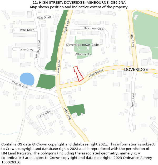 11, HIGH STREET, DOVERIDGE, ASHBOURNE, DE6 5NA: Location map and indicative extent of plot